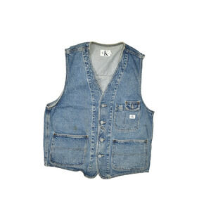 Vintage Calvin Klein Jeans Men's Denim Vest Button Regular Size L USA Stained